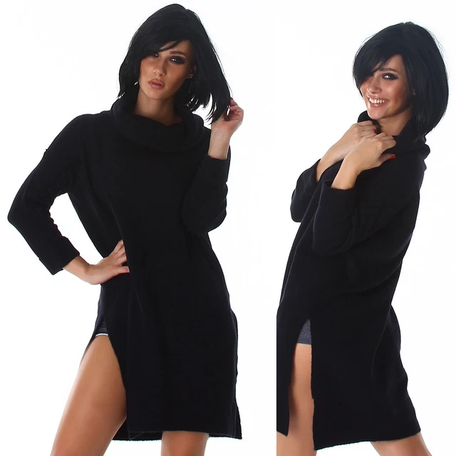Maglione Donna Pullover Nero Maglioncino Collo Alto Lungo Dolcevita Oversize per