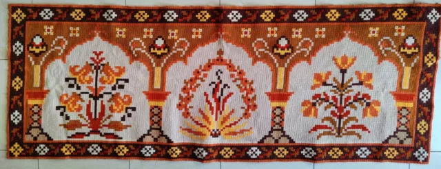 New vintage completed cross-stitched needlepoint 72"x26.5" rug/wall decor