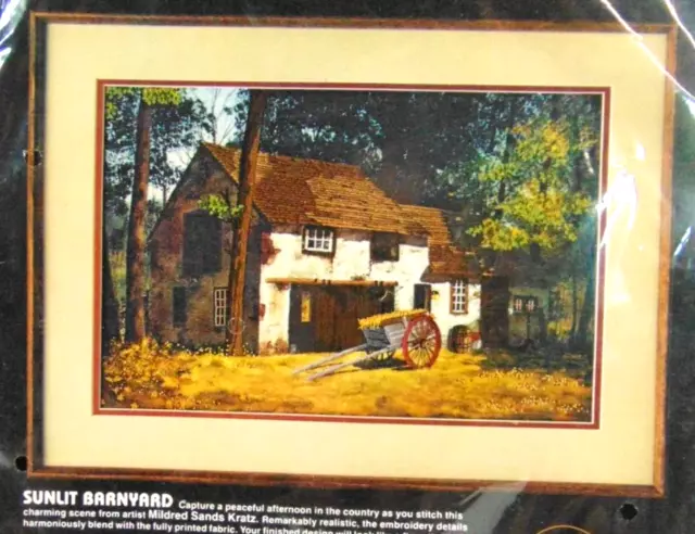 Dimensions 1986 Sunlit Barnyard Crewel kit de bordado artista Mildred Sands Kratz