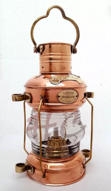 Antik Kupfer Anker Öllampe Leeds Burton Nautical 14 "Schiff Laterne Lampe