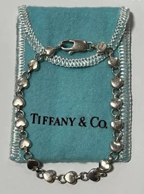 Tiffany & Co Rare Vintage Sterling Silver Solid Heart Link Bracelet 18.5cm