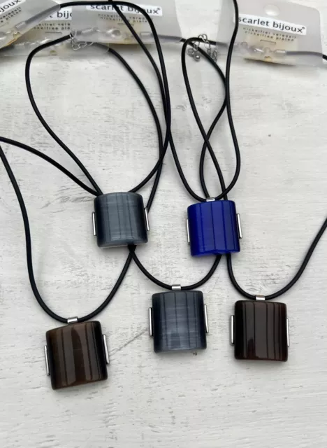 5 x Halskette Modekette,Kautschukkette silberf.,quadratischer Glasstein Farbmix