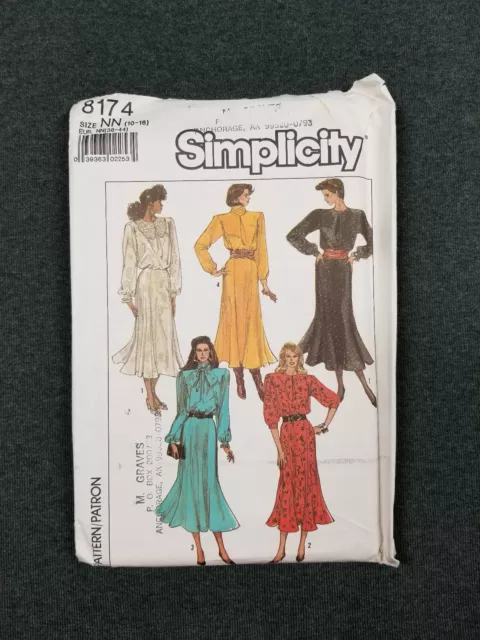 Simplicity Pattern #8174 ~ 80's Dress w/ Gored Skirt ~ Misses 10-16 ~ FF/UC