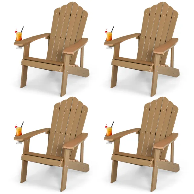 4 PC Patio HIPS Adirondack Chair w/Cup Holder Weather Resistant Outdoor 380 LBS