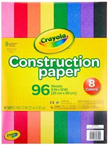 Papel de construcción Crayola 9"" x 12", surtido 8 colores, paquete 96