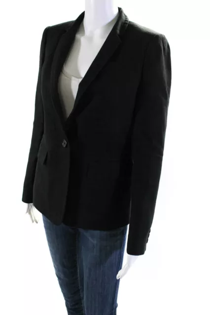 J Crew Womens Regent Woven One Button Blazer Jacket Black Linen Size 2 3