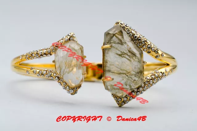$295 Alexis Bittar 'Miss Havisham - New Wave' Hinge Bracelet Gold Tone Crystal