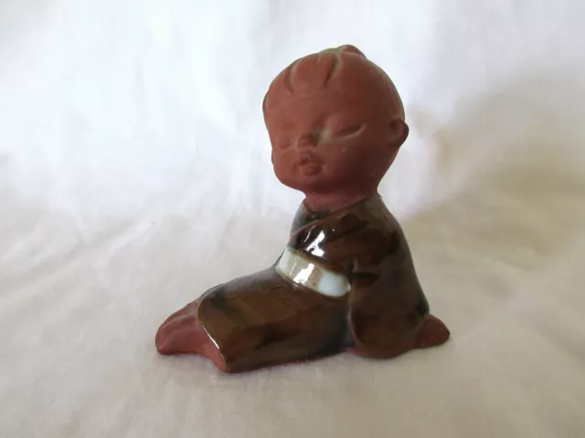 Vintage UCTCI Japanese Figurine Asian Girl Sitting Red Clay Pottery Stoneware