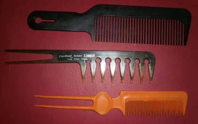 Lot of 3 Pro Hard Rubber Rat Tail Curling Teasing Pick Styling Detangling Comb