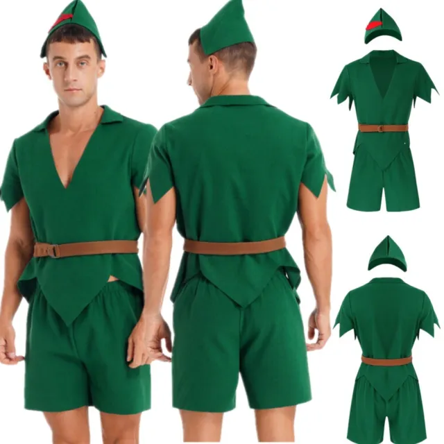 Costume cosplay da uomo elfo di Natale top in feltro cappello cintura carnevale abito festa