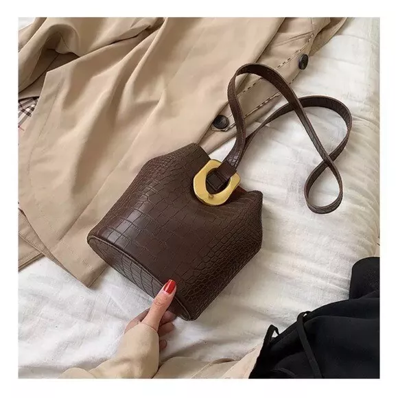 Aubrey Croc Embossed Shoulder/Crossbody Bag in Brown