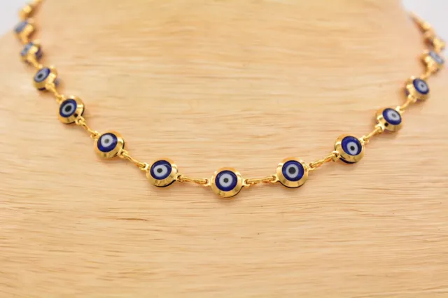 C*C Vintage Evil Eye Necklace Collar Open Bezel Gold Tone Chain Signed BinT
