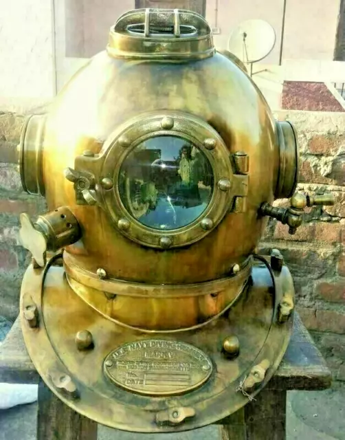 Brass Vintage Style Deep Sea Mark V Nautical U.S Navy Diving Divers Helmet 18"