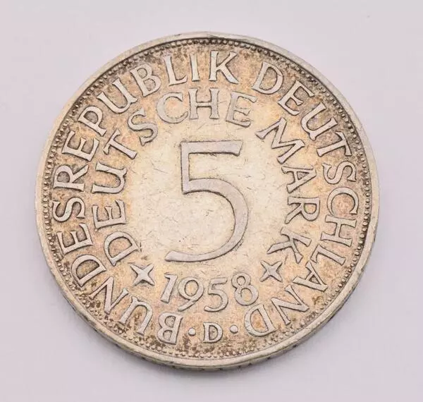 Münze Silber 5 Mark Silberadler BRD 1958 D Jäger 387 16891