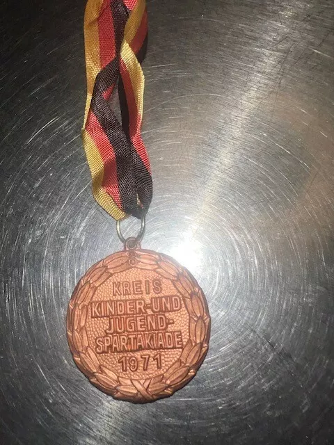 Sportmedaille Bronze DDR Kinder- Jugend Spartakiade Wettkampf 3. Platz mit Band