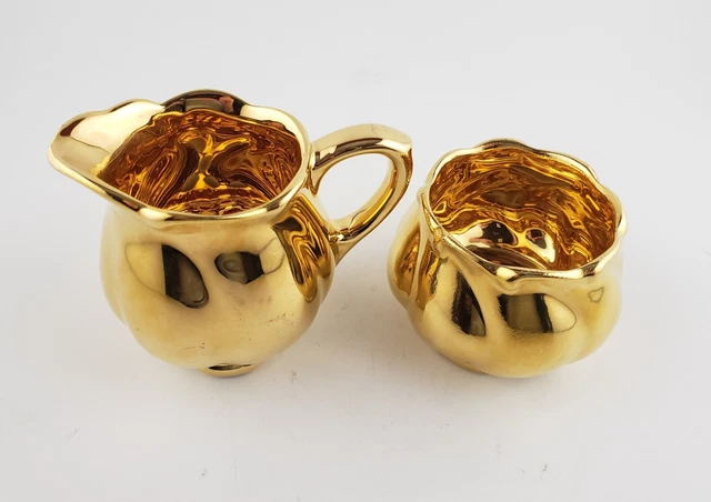 1940s Grimwades Royal Winton England Gold Luster Painted Mini Sugar Creamer Set