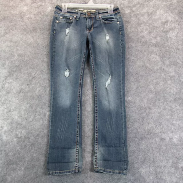 Dollhouse Womens Juniors Jeans 5 Blue Denim Straight Leg Distressed Low Rise