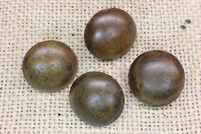 4 old used Solid BRASS TACKS 3/4” tarnished round head vintage furniture feet