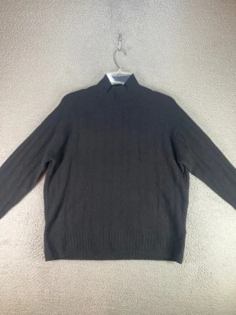 J Crew Sweater Men Medium Black Merino Wool Alpaca Crewneck Ribbed Stretch Soft