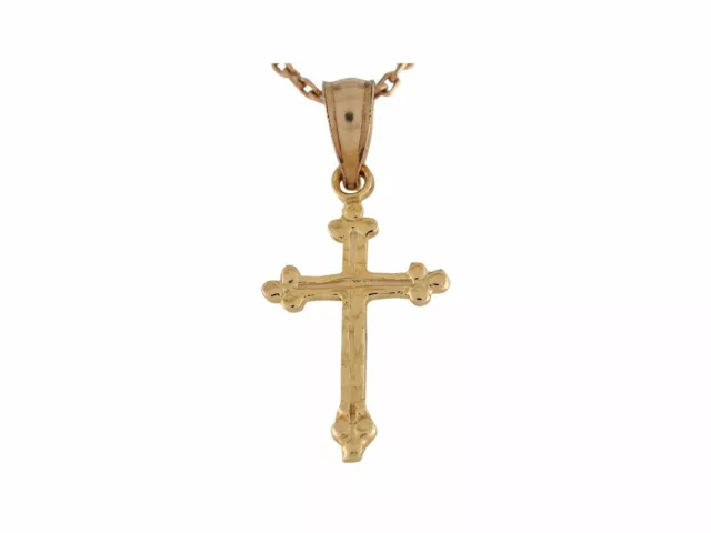 10k or 14k Real Yellow Gold Petite Charming Budded Religious Cross Charm Pendant