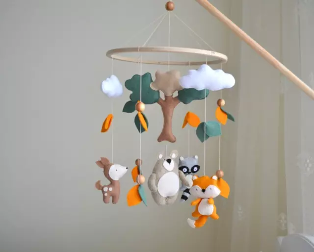 Woodland baby mobile forest mobile bear fox mobile girl, nursery mobile boy