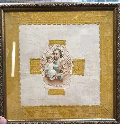 Josef with child Giuseppe RELIGIOUS CLOTH Italy 10X10” or 26.5cmX26.5cm