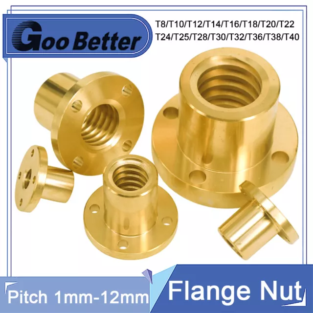 Brass Round Flange Nut T8-T40 Series Pitch 1mm-12mm For T-type Lead Screw Rod