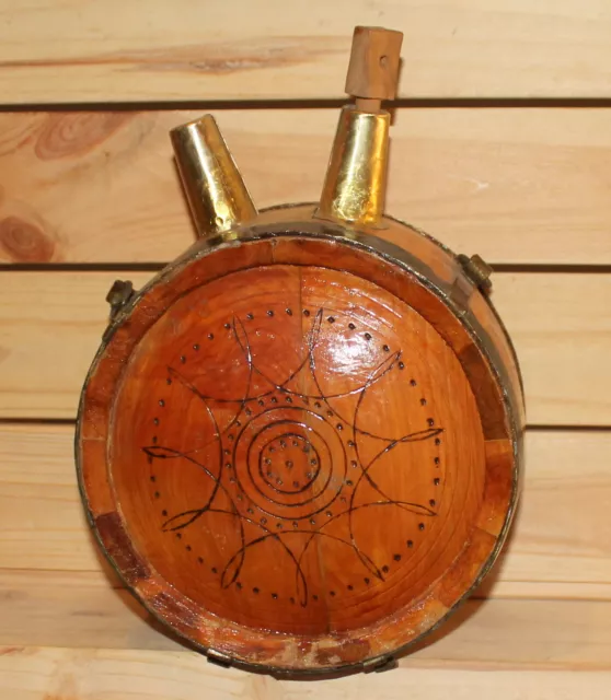 Vintage folk hand made wood wine/brandy keg flask