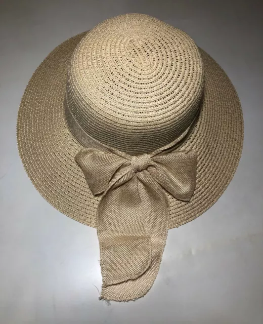 Beach Ribbon Church Bow Women's Packable Chin Strap Cloche Paper SPF50 Sun Hat