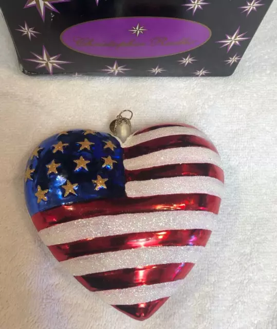 Vintage Christopher Radko American Flag Brave Heart Ornament 9/11 Red Cross
