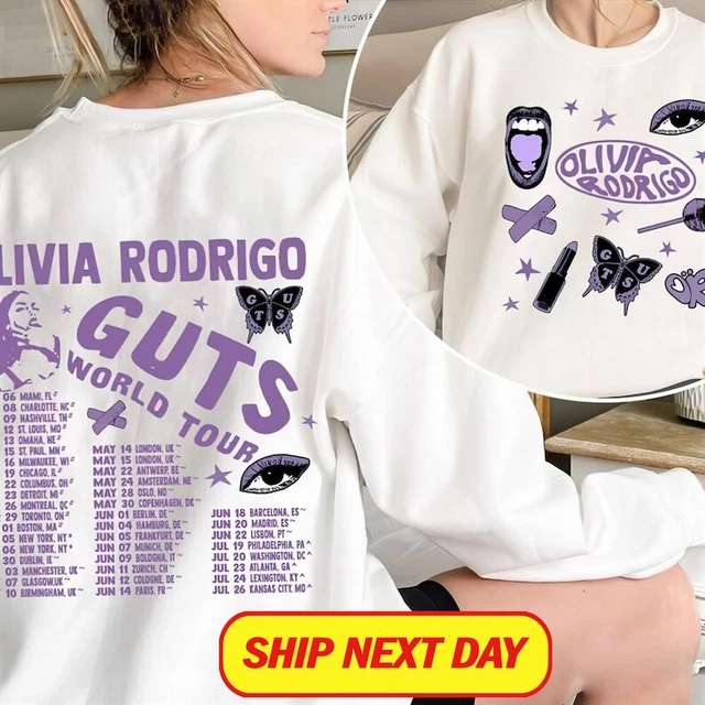 T-shirt Officiel Olivia Rodrigo Guts Album Cover - Coupe Unisexe, Coton Doux, Manches Courtes, Lavable Machine