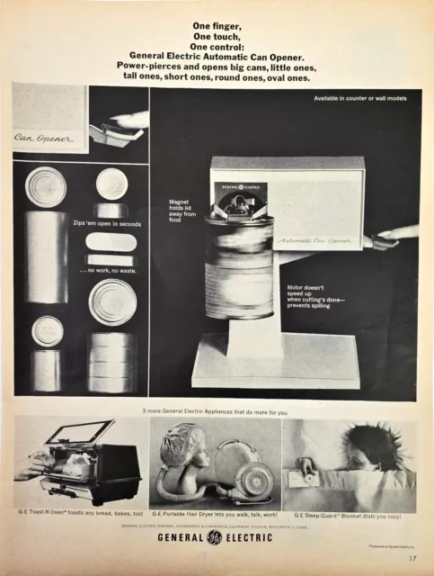 1963 GE General Electric Automatic Can Opener Toast-R-Oven Vintage Print Ad