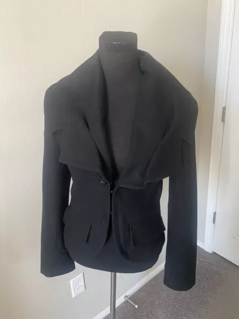 Marciano Women's Black Pea Coat Wide Lapel Button Hook Medium Wool Blend