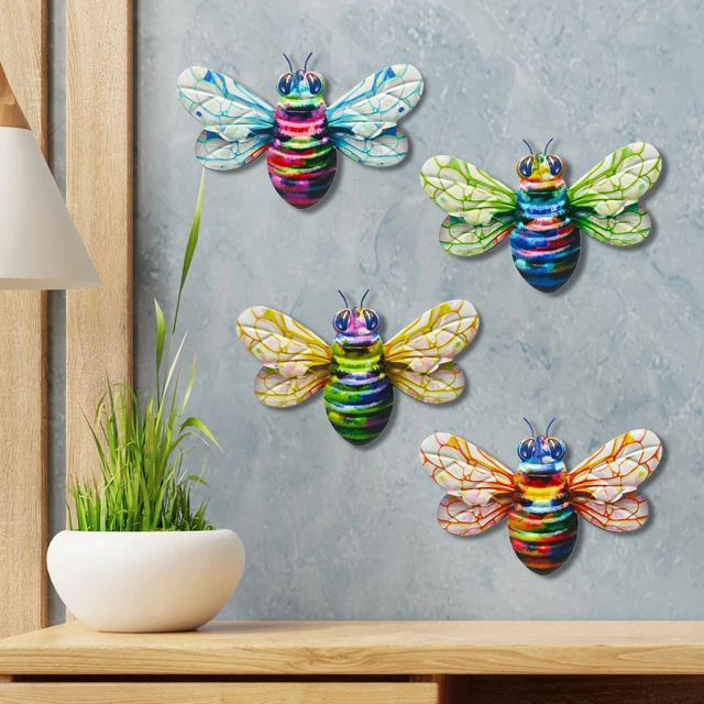 CIYODO Bienen Wanddekoration Set - 4-teilige Metall-Deko Für Garten, Küche & Wohnzimmer