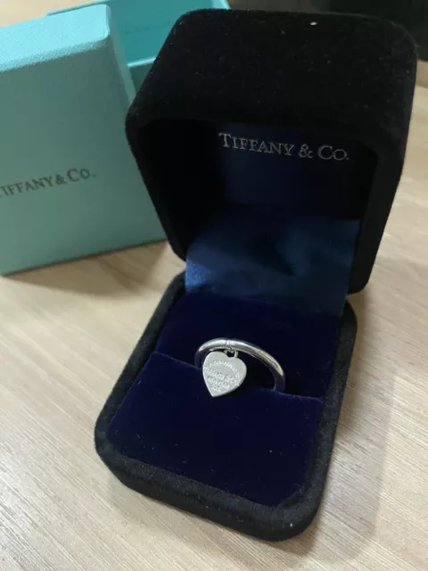 Tiffany & Co AG925 Silver Return To Heart Tag Charm Ring size 7