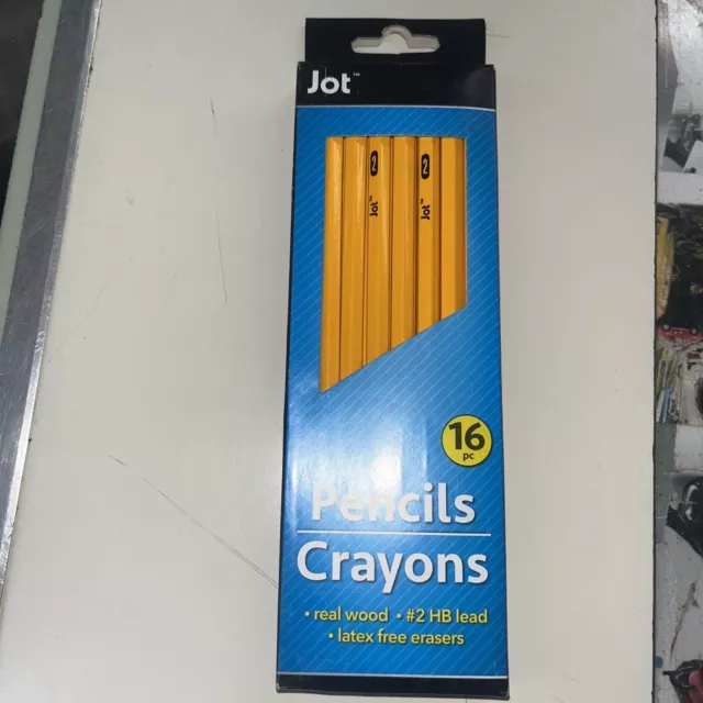 JOT WOOD PENCILS #2 HB Lead Yellow  16 Pencils Pack Real Wood Latex Free Erasers