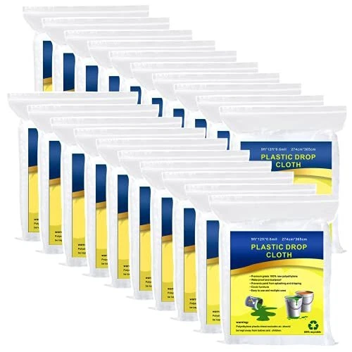 20 Pieces Plastic Drop Cloth Multiple Waterproof Cloth Sheets for Painting Du...