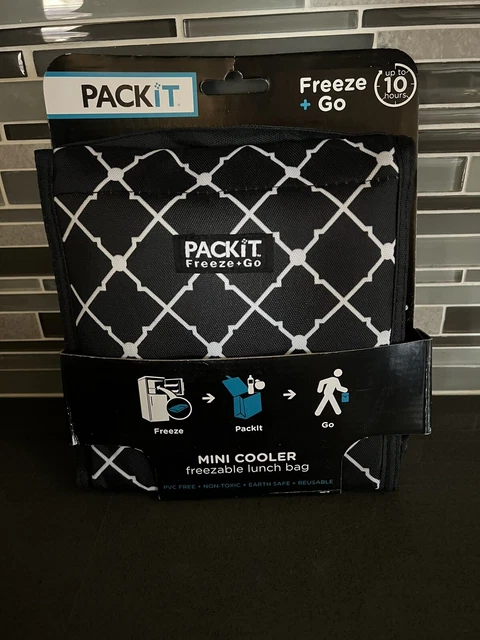 PackIt Freezable Lunch Bag Black Geo Personal Cooler Cools Up To 10 Hours PackIt Freezable Lunch Bag Black Geo Personal Cooler Cools Up To 10 Hours