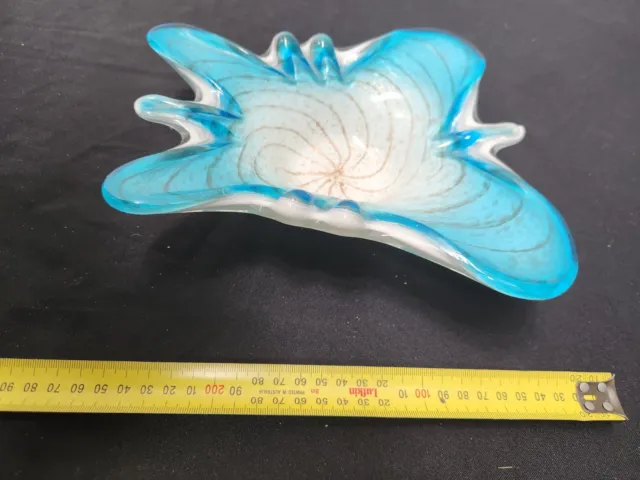 Murano Butterfly Fratelli Toso Mid Century Art Glass Bowl Dish Blue Retro 3