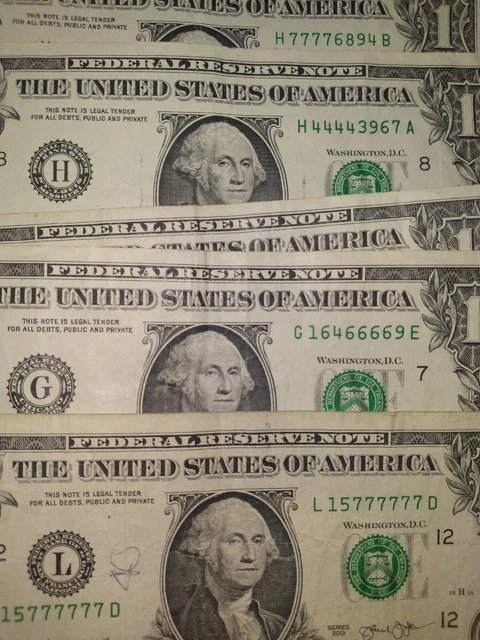 $1 2017 Near Solid Serial Number Federal Reserve Bank Note Bill UNC65 #44444404