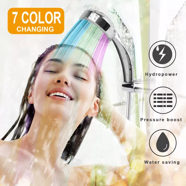 Colorful Home Bathroom LED Shower Head 7 Color Auto Changing Water Glow Light US