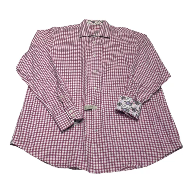 Men's Robert Graham Pink Plaid Long Sleeve Button Up Shirt Flip Cuff Size 17 43