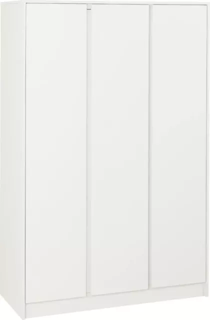 White Finish 3 Door Triple Wardrobe Double Wardrobe + Shelves Hanging Rail