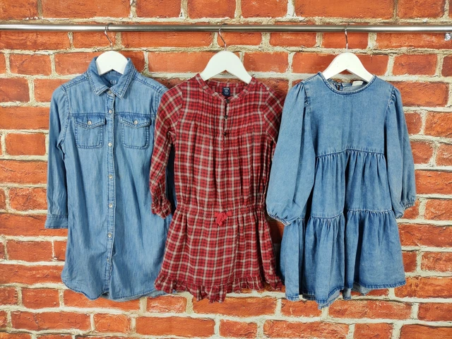 Girls Bundle Age 4-5 Years Next Gap Long Sleeve Dress Set Denim Red Check 110Cm