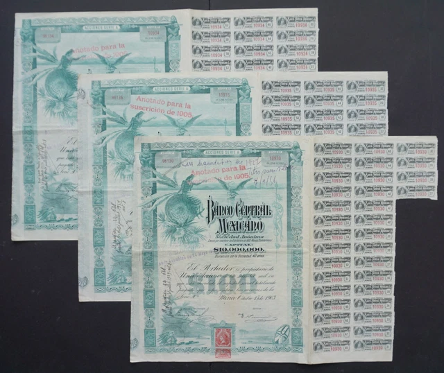 Mexico - Banco Central Mexicano - 1903 - share A 100 pesos "blueberry"  3x