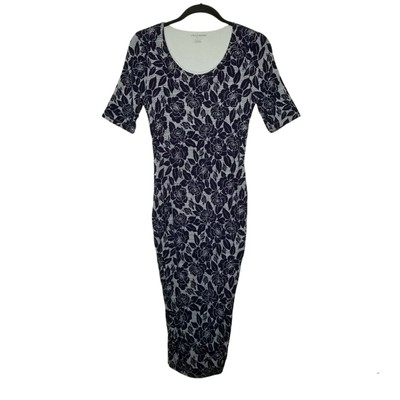 A Pea In The Pod Short Sleeve Ruched Maternity Dress S Navy Floral Jersey Knit