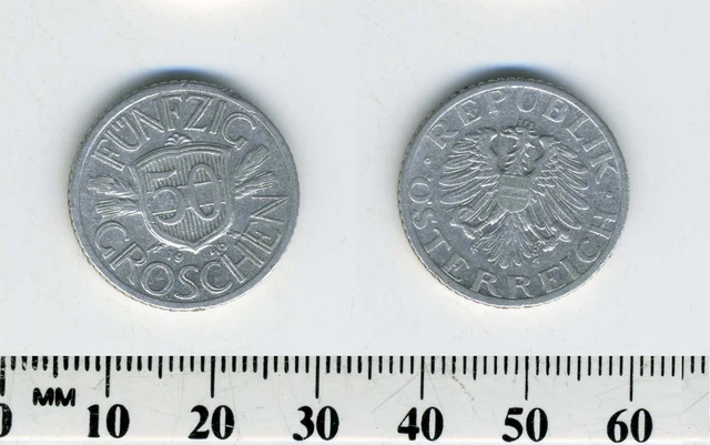 Austria 1946 - 50 Groschen Aluminum Coin - Imperial Eagle with Austrian shield