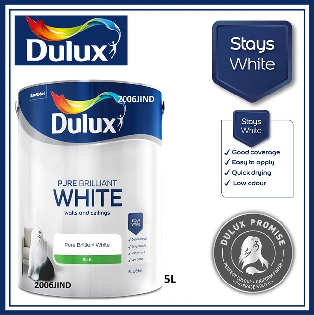 DULUX SILK EMULSION Paint 5L Pure Brilliant White 28.68 PicClick
