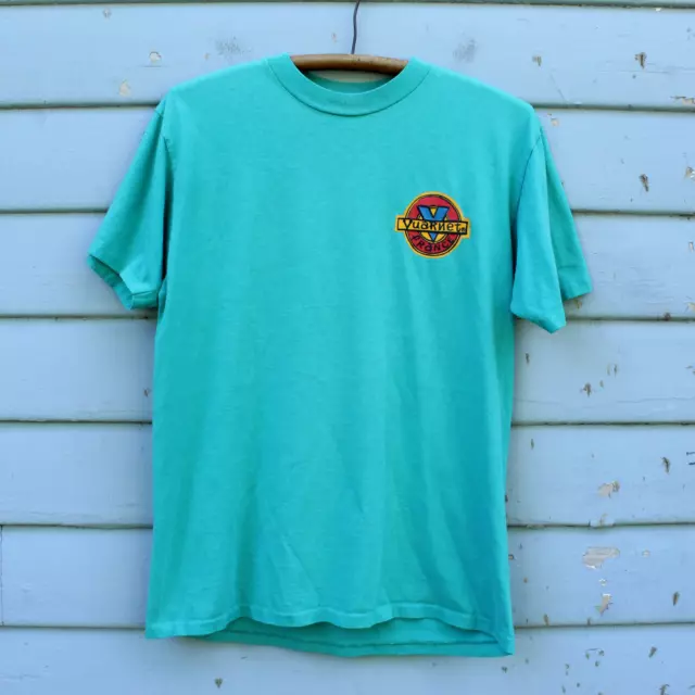 Vintage 80s Vuarnet France Sunglasses T-Shirt Teal Large Cotton Made in USA