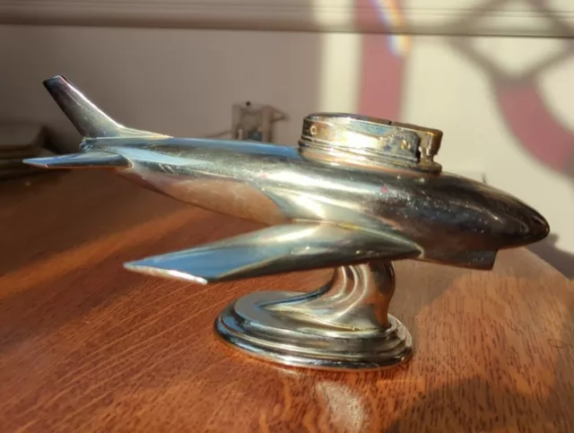 Vintage  Chrome Jet Fighter Airplane, Aircraft Table Petrol Lighter